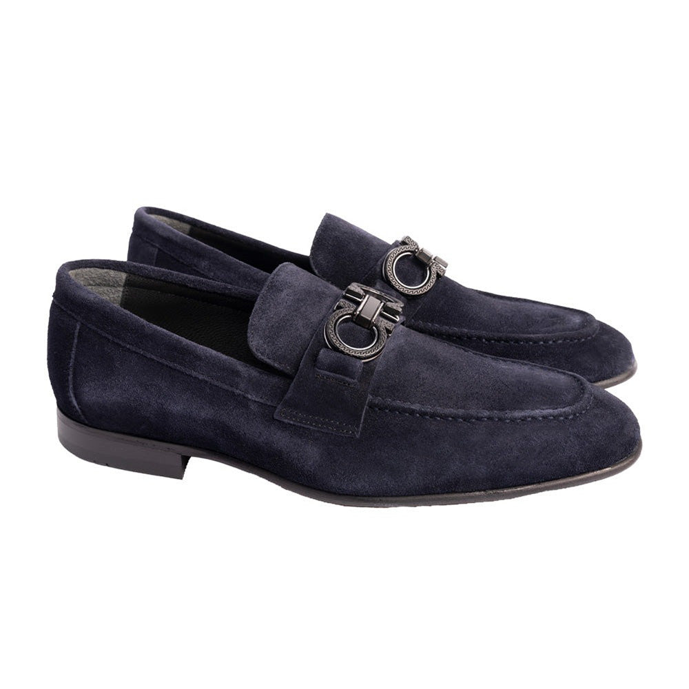 Corrente P00073 Chello Suede Buckle Loafers Navy
