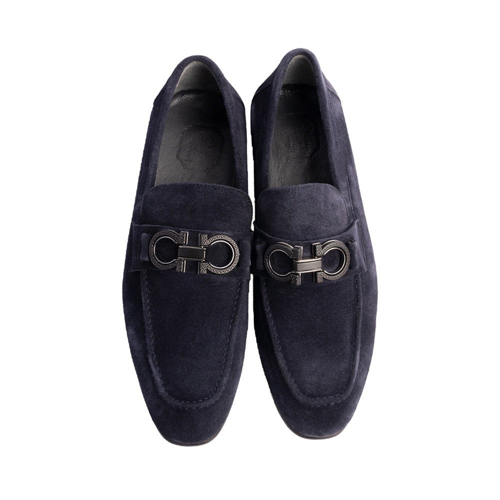 Corrente P00073 Chello Suede Buckle Loafers Navy
