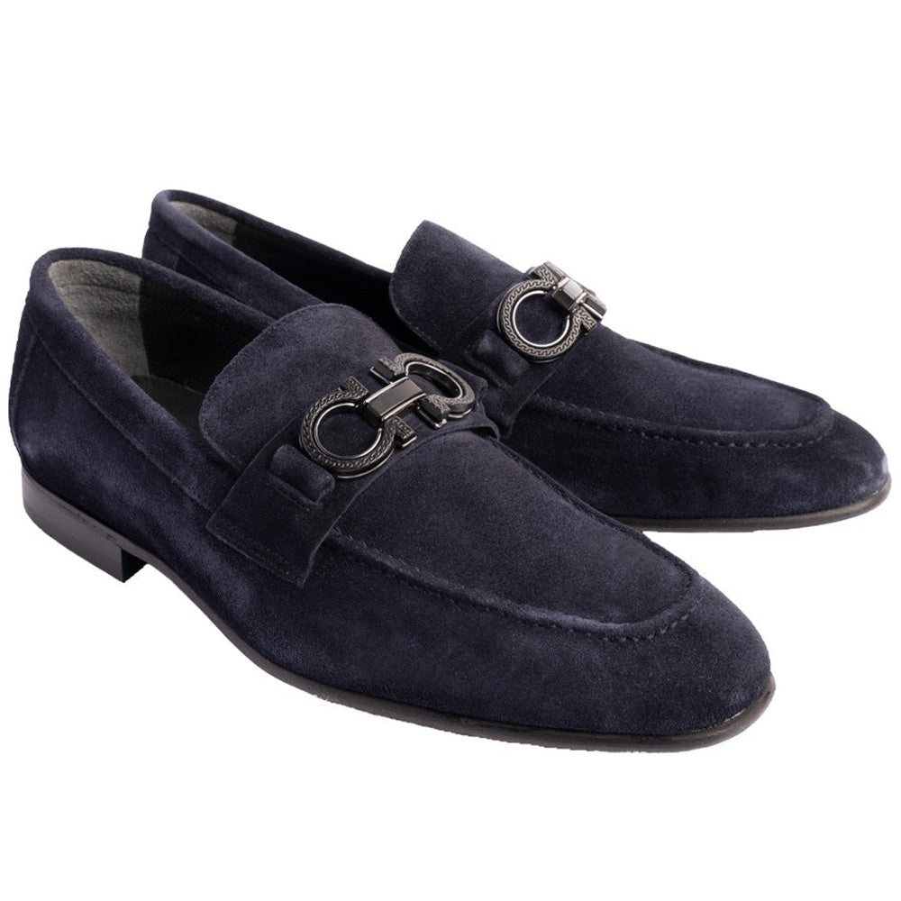 Corrente P00073 Chello Suede Buckle Loafers Navy