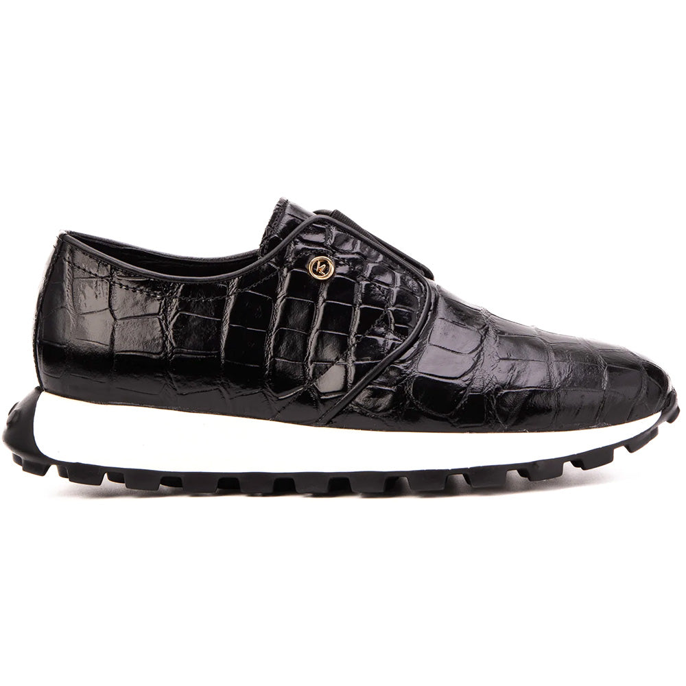 Vinci Leather The Corteggio Genuine Crocodile Slip-On Sneaker Black