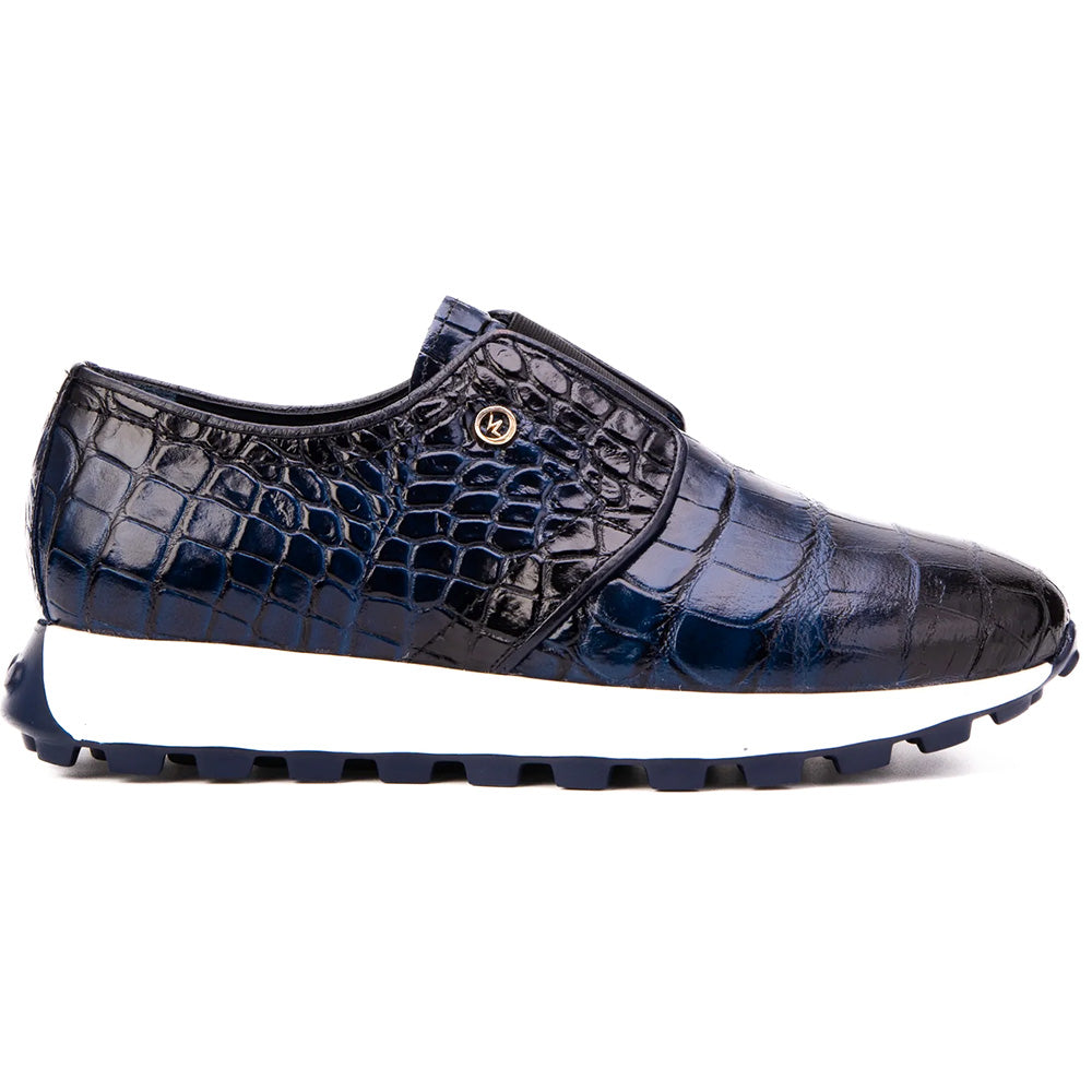 Vinci Leather The Corteggio Genuine Crocodile Slip-On Sneaker Navy