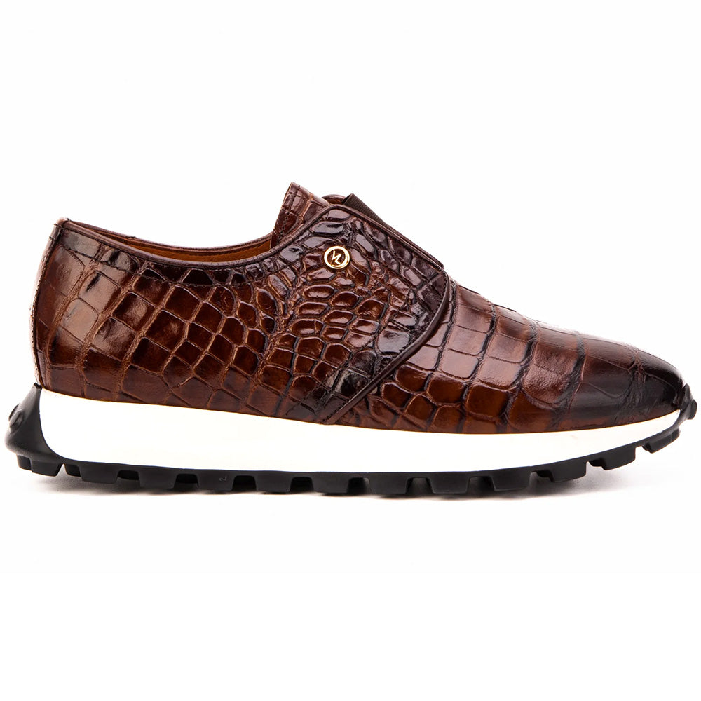 Vinci Leather The Corteggio Genuine Crocodile Slip-On Sneaker Brown
