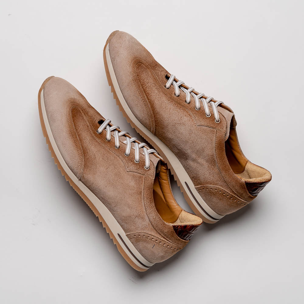 Zelli Costa Suede & Crocodile Sneakers Brown | MensDesignerShoe.com