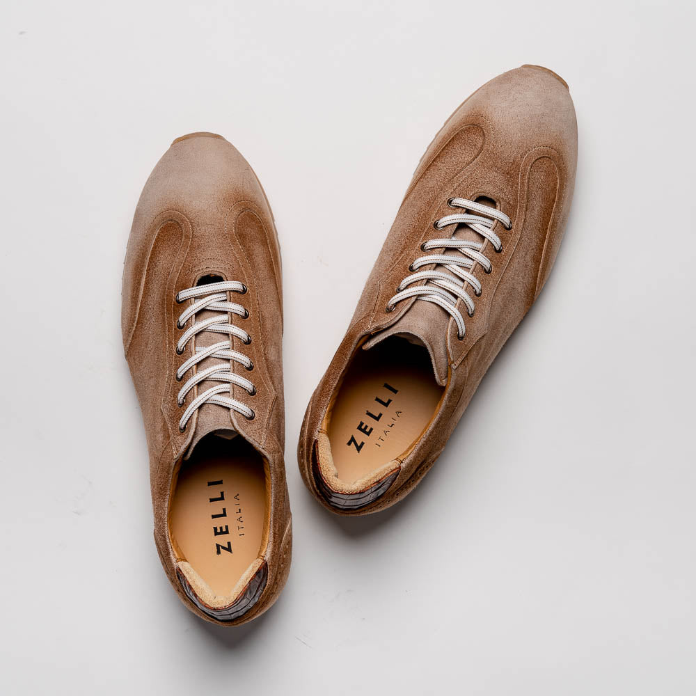 Zelli Costa Suede & Crocodile Sneakers Brown | MensDesignerShoe.com