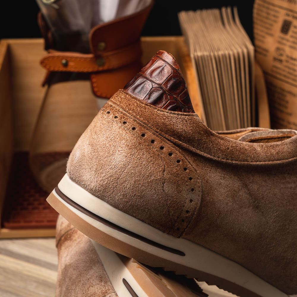Zelli Costa Suede & Crocodile Sneakers Brown | MensDesignerShoe.com