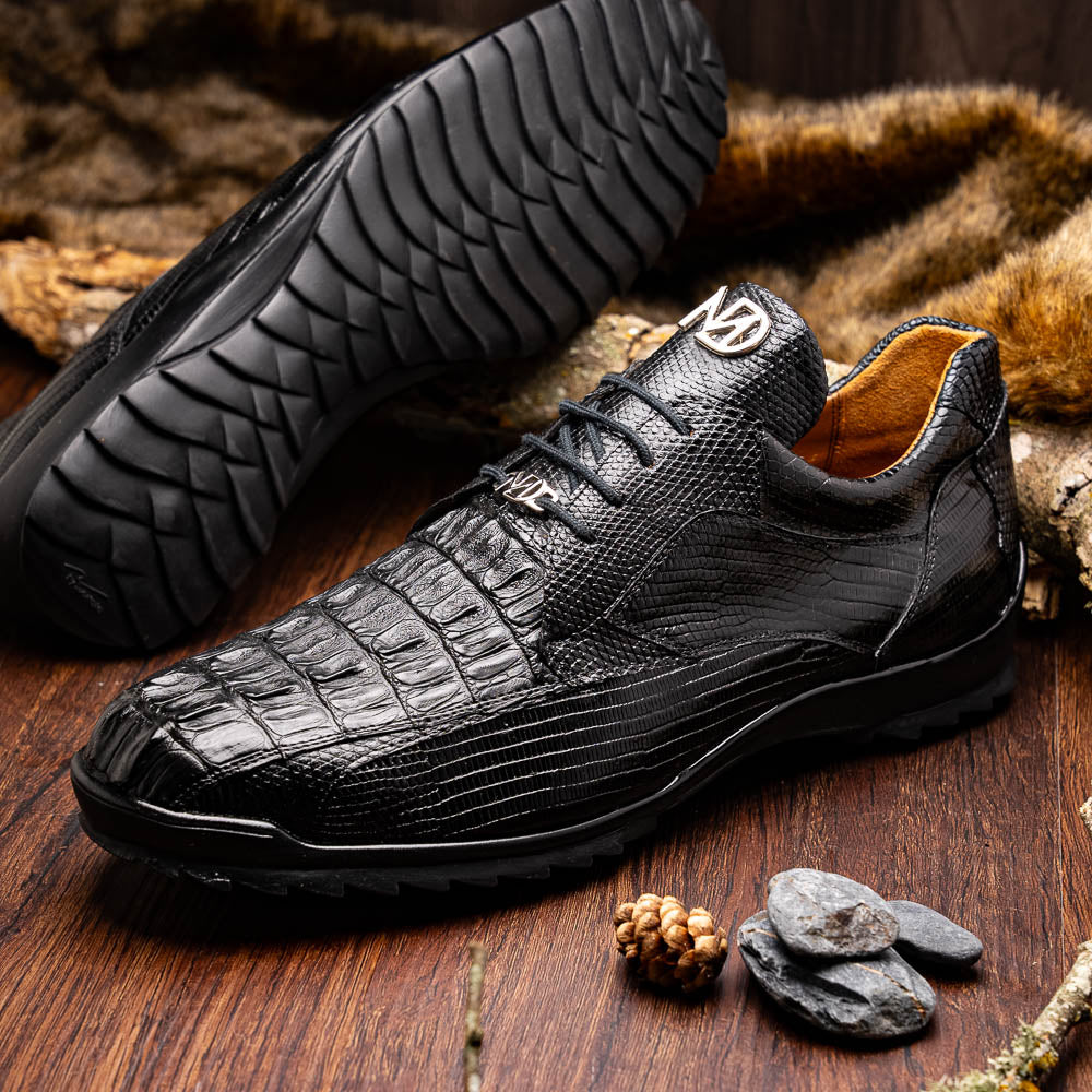 Marco Di Milano Crater Caiman Crocodile / Lizard Sneaker Black