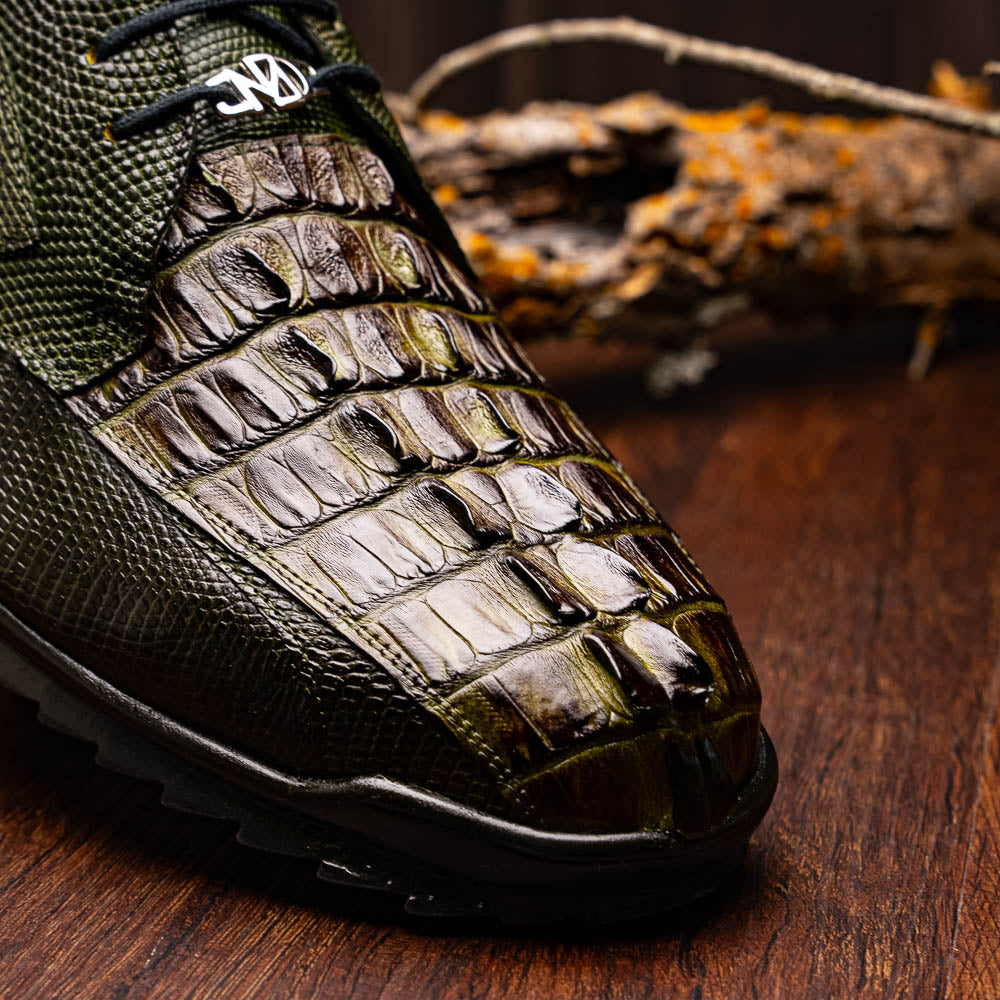 Marco Di Milano Crater Caiman Crocodile / Lizard Sneaker Rustic Olive