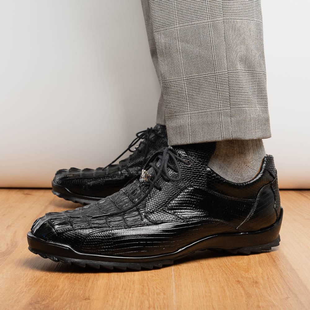 Marco Di Milano Crater Caiman Crocodile / Lizard Sneaker Black