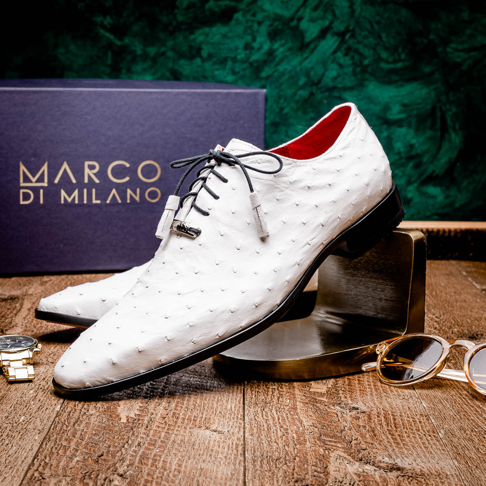 Marco Di Milano Criss Ostrich Quill Dress Oxfords White