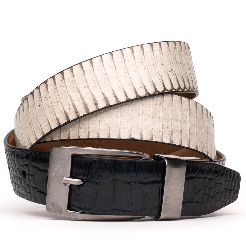 Marco Di Milano Crocodile & Cobra Belt Bone / Black