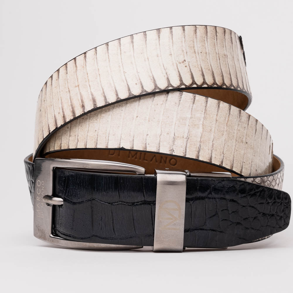 Marco Di Milano Crocodile & Cobra Belt Bone / Black