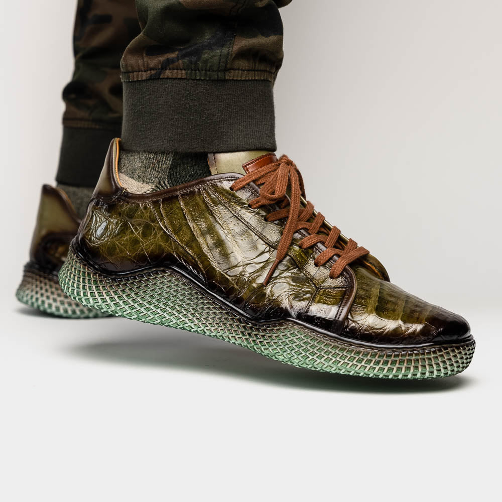 Mezlan Crocodile Super Sneaker Olive Green (EXCLUSIVE) (AX4936-F)