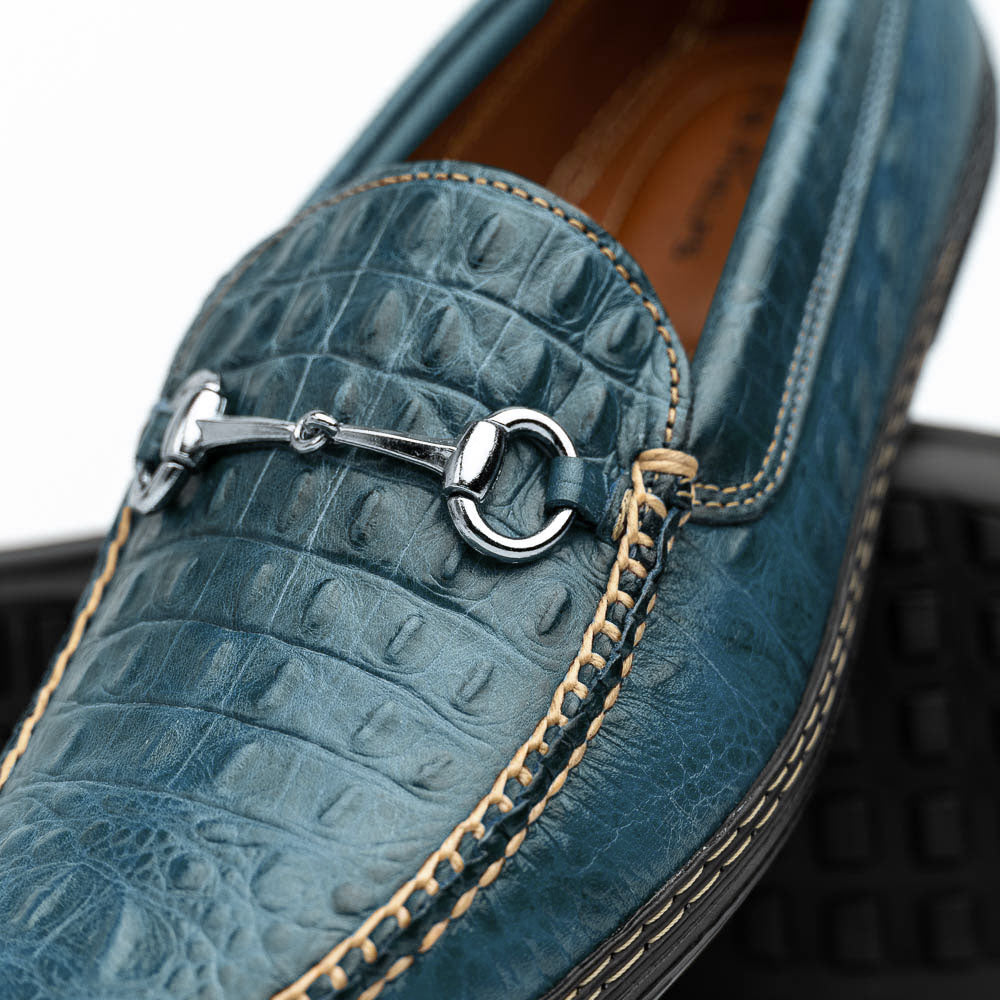 TB Phelps Croco Horsebit Driver Navy