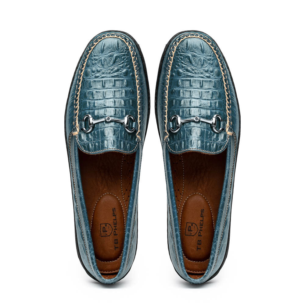 TB Phelps Croco Horsebit Driver Navy
