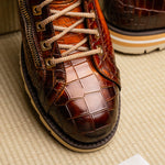 Harris Shoes 1913 Crocodile Print Calfskin Leather Ankle Boots Brown