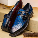 Harris Shoes 1913 Crocodile Print Mono Leather Shoes Blue