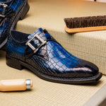 Harris Shoes 1913 Crocodile Print Mono Leather Shoes Blue