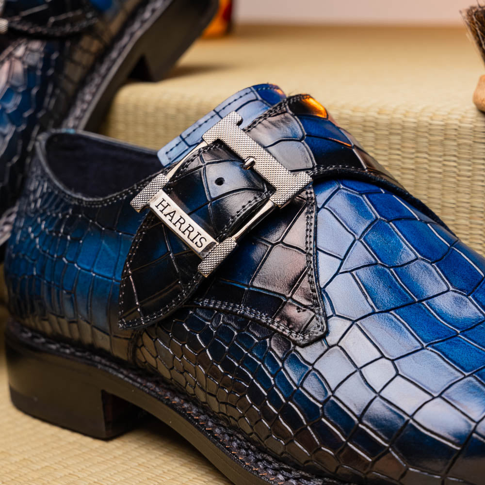 Harris Shoes 1913 Crocodile Print Mono Leather Shoes Blue
