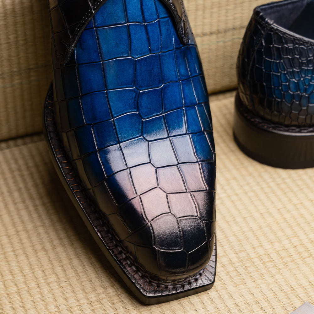 Harris Shoes 1913 Crocodile Print Mono Leather Shoes Blue