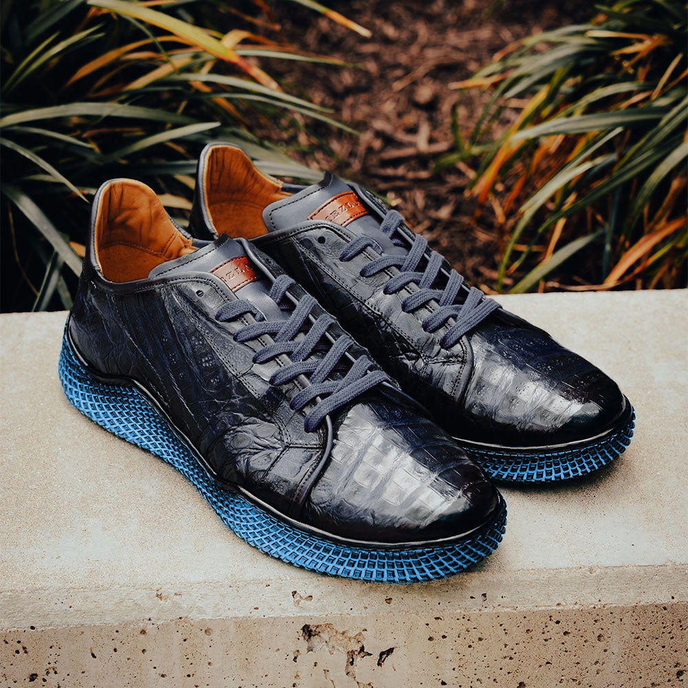 Mezlan Crocodile Super Sneaker Blue (AX4936-F) | MensDesignerShoe.com