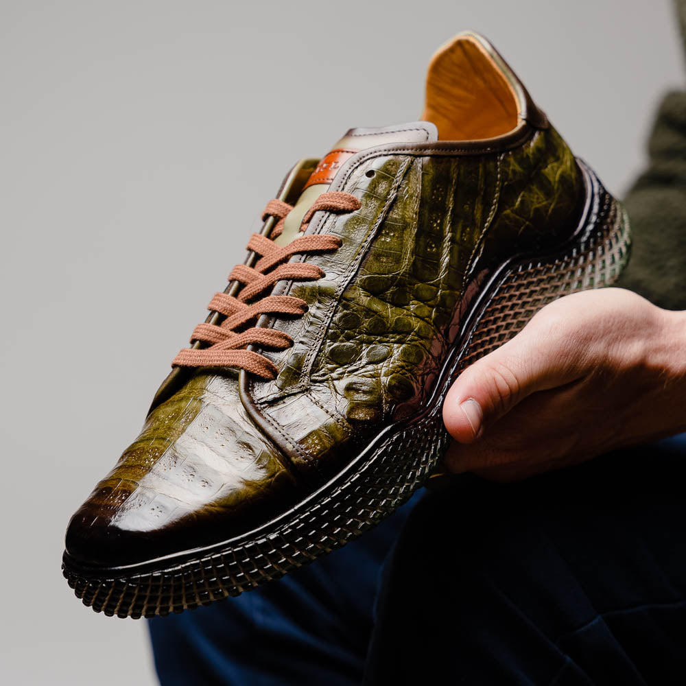 Mezlan Crocodile Super Sneaker Olive Green (EXCLUSIVE) (AX4936-F)
