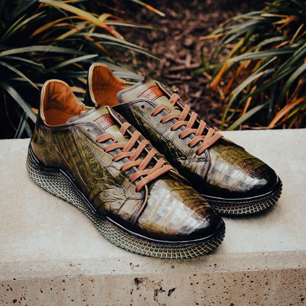 Mezlan Crocodile Super Sneaker Olive Green (EXCLUSIVE) (AX4936-F)