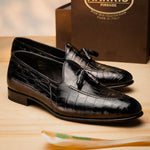 Harris Shoes 1913 Crocodile Leather Tassel Loafers Black
