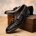 Harris Shoes 1913 Crocodile Leather Tassel Loafers Black