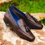 Emanuele Sempre Crocco Tassel Loafers Dark Brown