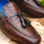 Emanuele Sempre Crocco Tassel Loafers Dark Brown