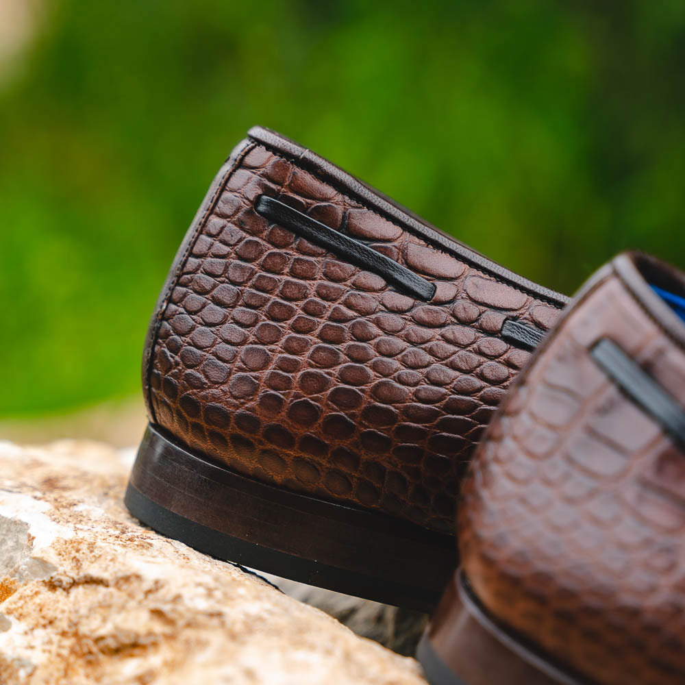 Emanuele Sempre Crocco Tassel Loafers Dark Brown