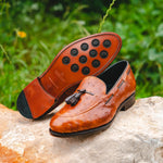 Emanuele Sempre Ostrich Tassel Loafers Cognac / Dark Brown