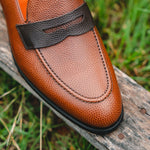 Emanuele Sempre Pebble Grain Penny Loafers Brown