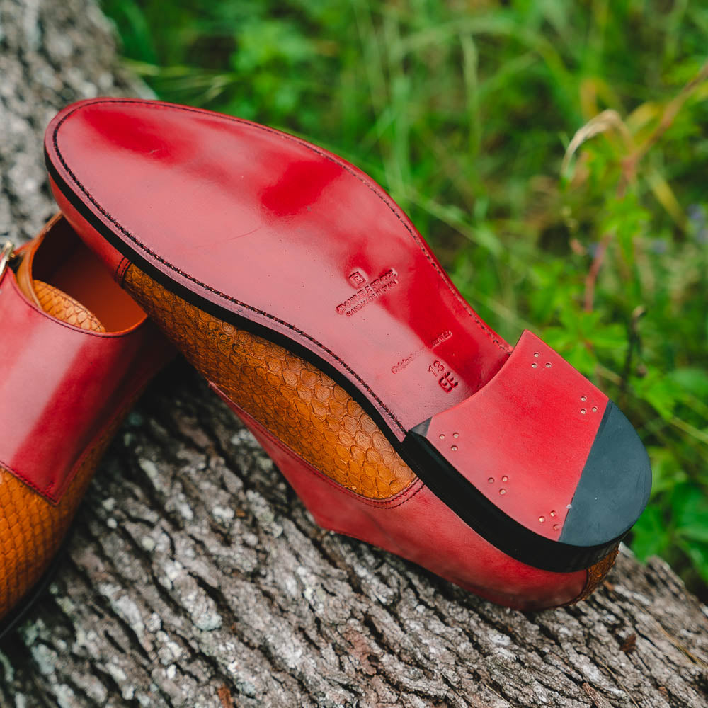 Emanuele Sempre Double Monk Python Shoes Cognac