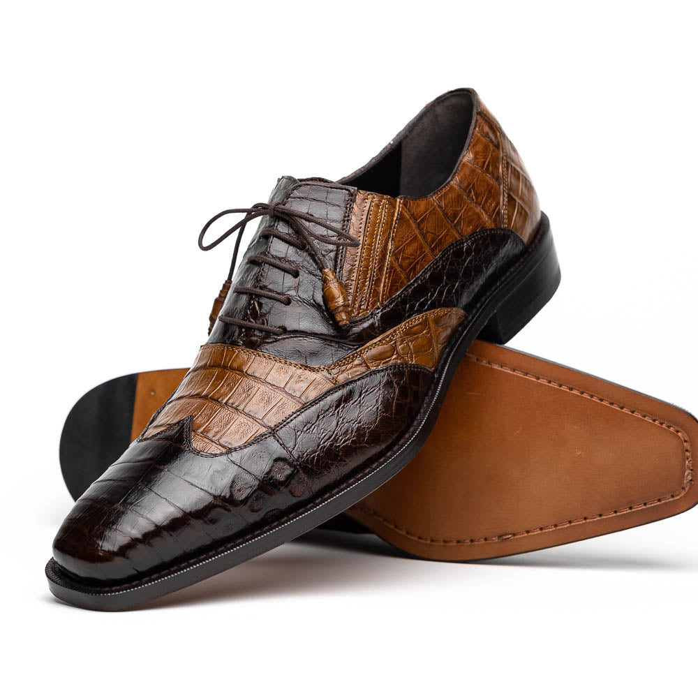 Mezlan Dade Crocodile Wingtip Spectator Shoes Brown / Camel