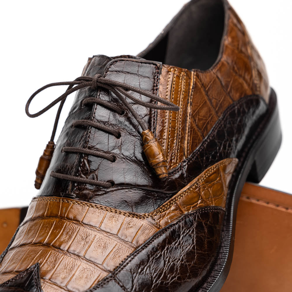 Mezlan Dade Crocodile Wingtip Spectator Shoes Brown / Camel