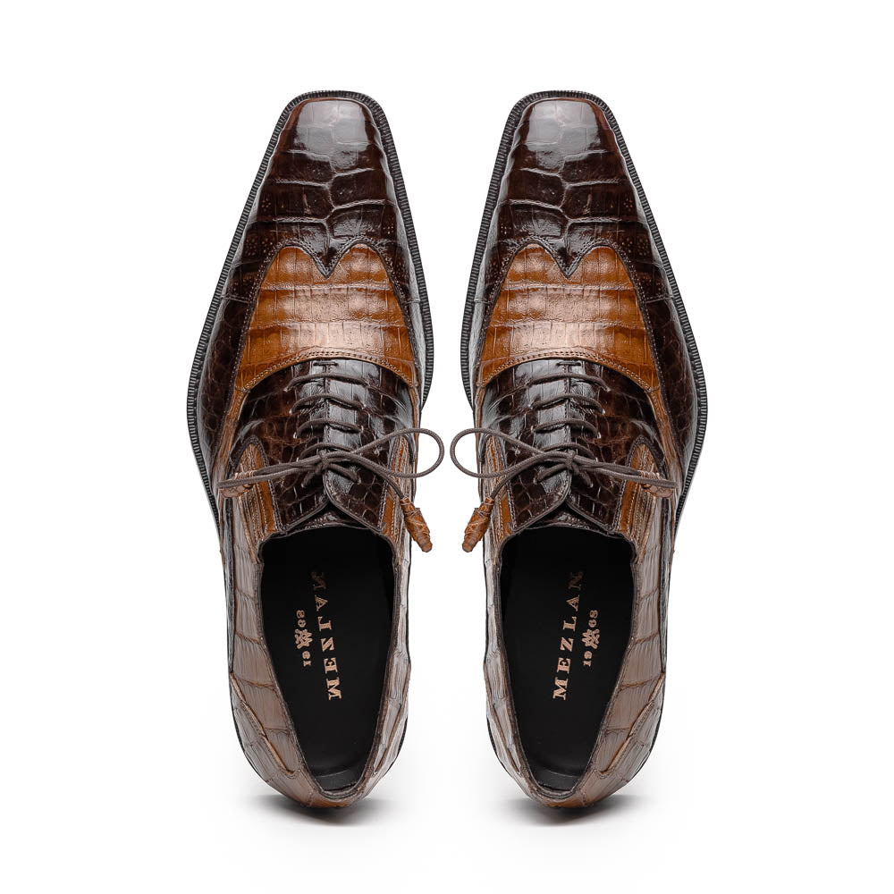 Mezlan Dade Crocodile Wingtip Spectator Shoes Brown / Camel
