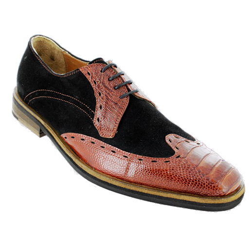 David X Aldo Ostrich / Suede Wingtip Shoes Black / Cognac