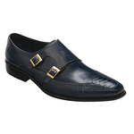 David X Ethan Calfskin &amp; Ostrich Double Monk Strap Shoes Cognac