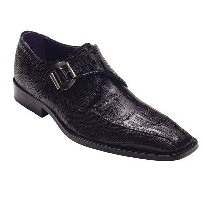 David X Giorgio Crocodile & Lizard Monk Strap Shoes Black