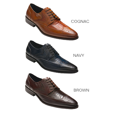 David X Lenny Ostrich &amp; Calfskin Wingtip Shoes