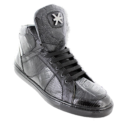 David X Matt Crocodile & Lizard Sneakers Black