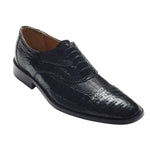 David X Mondo Crocodile & Ostrich Leg Cap Toe Shoes Black
