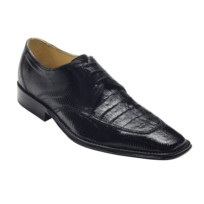 David X Mory Crocodile & Lizard Apron Toe Shoes Black