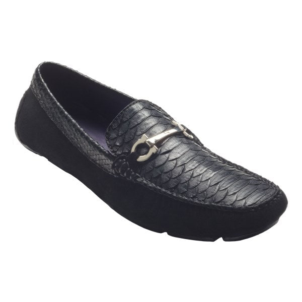 David X Poly Python & Suede Driving Shoes Black