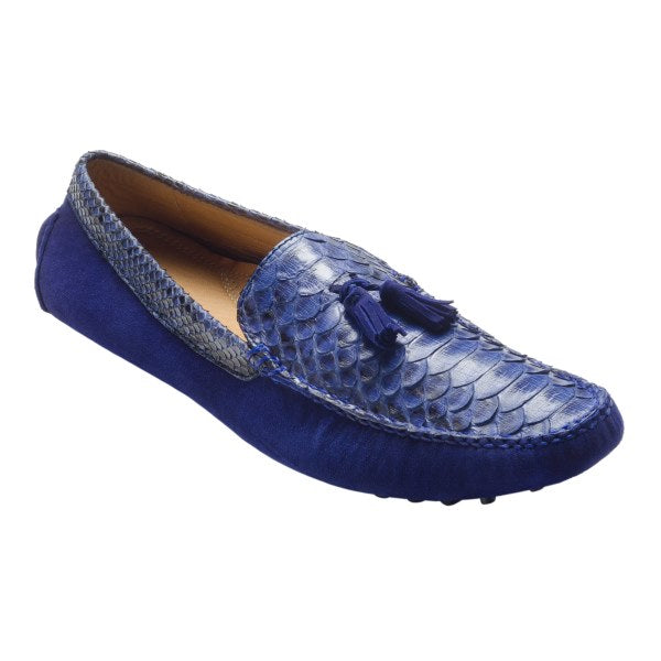 David X Porta Python & Suede Driving Shoes Electric Blue