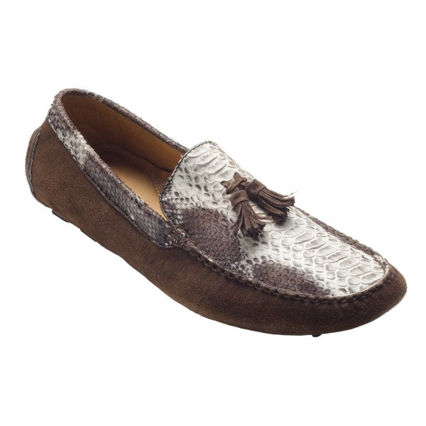 David X Porta Python & Suede Driving Shoes Natural/Brown