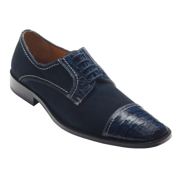 David X Soto Crocodile & Suede Cap Toe Shoes Navy
