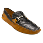 David X Struzzo Ostrich Bit Loafers Black / Mustard