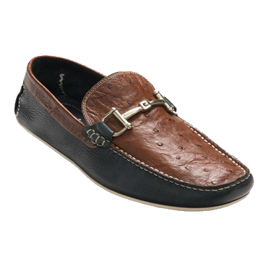 David X Struzzo Ostrich Bit Loafers Brown / Navy